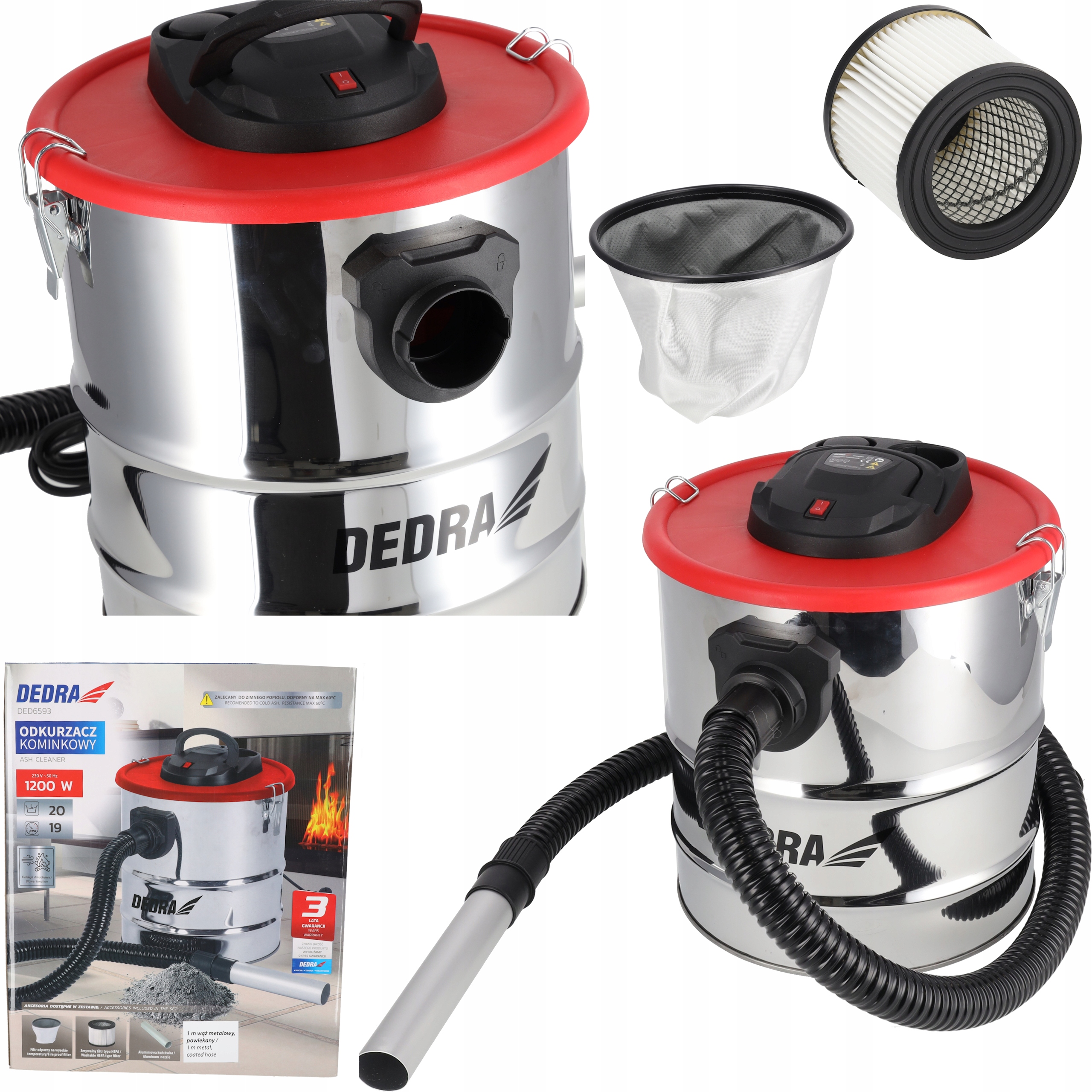 ODKURZACZ KOMINKOWY DEDRA 1200W 20L 19 kPa Separator do popiołu grilla