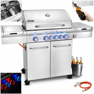 Grill gazowy Ogrodowy ŻELIWNY nierdzewny 4+2 Yoer 21,15 kW +szafka na butlę
