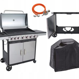 GRILL GAZOWY DEKRAFT INOX DE-G61 6+1 ruszt żeliwny +PŁYTA + pokrowiec