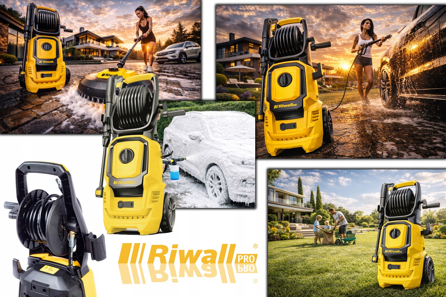 Elektryczna myjka ciśnieniowa 150 bar z akcesoriami Riwall PRO REPW 155 SET