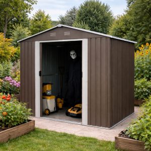 Nawiedzony domek ogrodowy metalowy Riwall 174 x 236 cm blaszany schowek