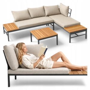 ZESTAW MEBLI OGRODOWYCH NAROŻNIK SOFA MODUŁOWA STOLIK PODUSZKI KOMPLET